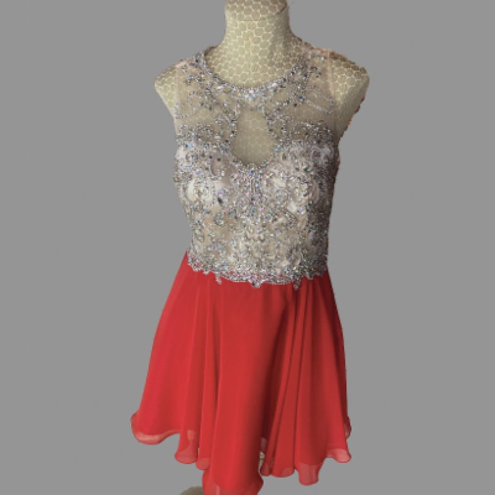 Alyce red and nude beaded dress